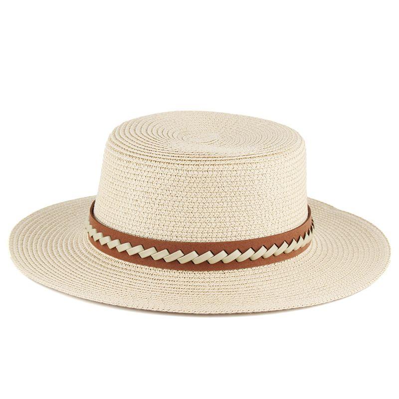 Summer Women's Straw Hat Outdoor Simple Leisure Sunshade Hat Dome Top Hat Flat Top Straw Weaving Hat