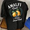 Baumwolle Unisex T-Shirt Amalfi Küste Social Club Italienisches Zitronenmuster Unisex Lässiges Urlaubs Oberteil