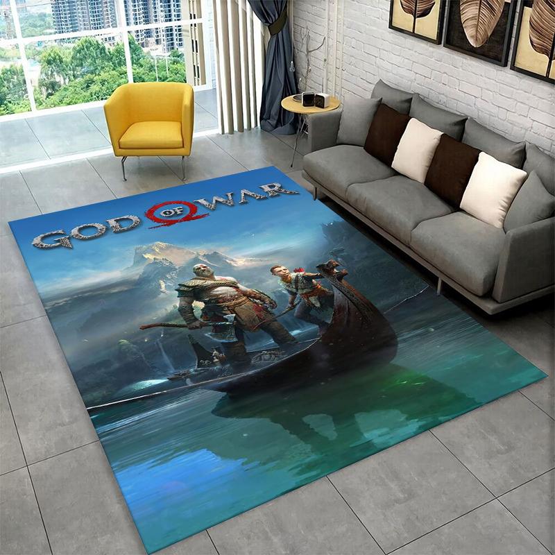 Retro God of War Game Kratos Carpet Rug for Bedroom Living Room Sofa Playroom Doormat Home Decor,Kid Area Rug Non-slip gift