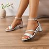 Coarse Heel High Heel Sandals Women's Silver One-Word Belt Braided Belt Fashion Sandals Large Size Women's Shoes