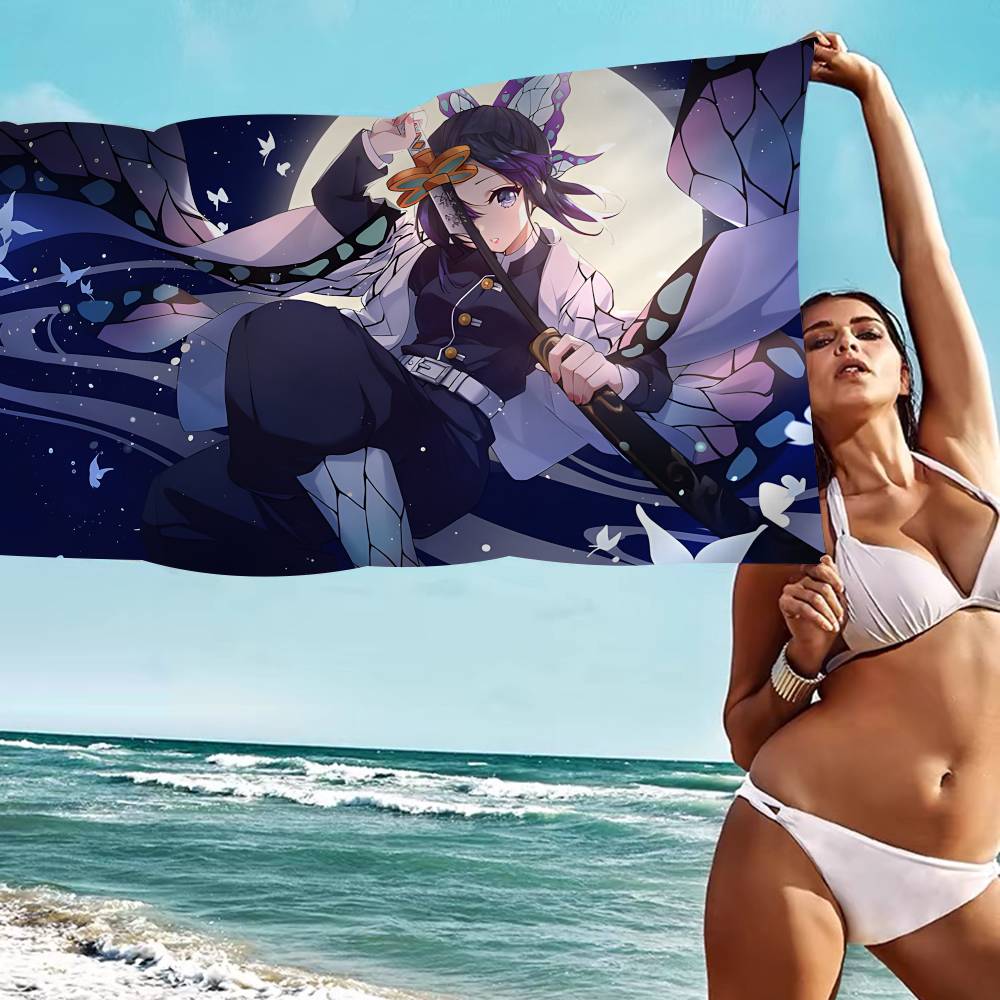 Anime Demon Slayer Kochou Shinobu Microfiber Beach Towel Absorbent Quick Dry Soft Yoga Swimming Resort Mountain Climbing Towel