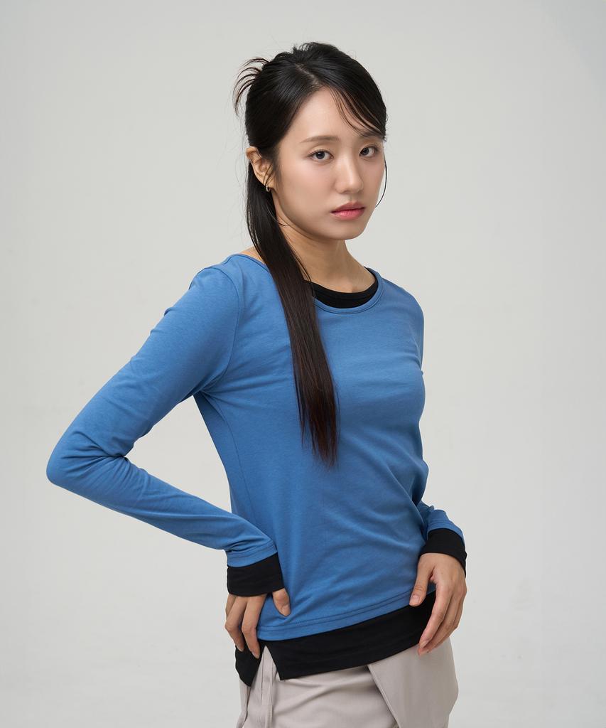 SELITIO Color Block Layered Long Sleeve T-Shirt Blue
