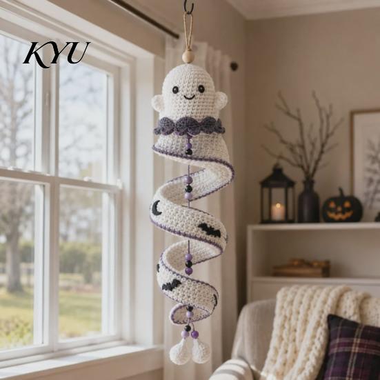 Handgefertigter Geister-Anhänger Zubehör DIY Häkelset, Geister-/Pinguin-/Hirsch-/Lebkuchenmann-/Kürbisform, Spiralmuster Bastelornament für Halloween Zuhause
