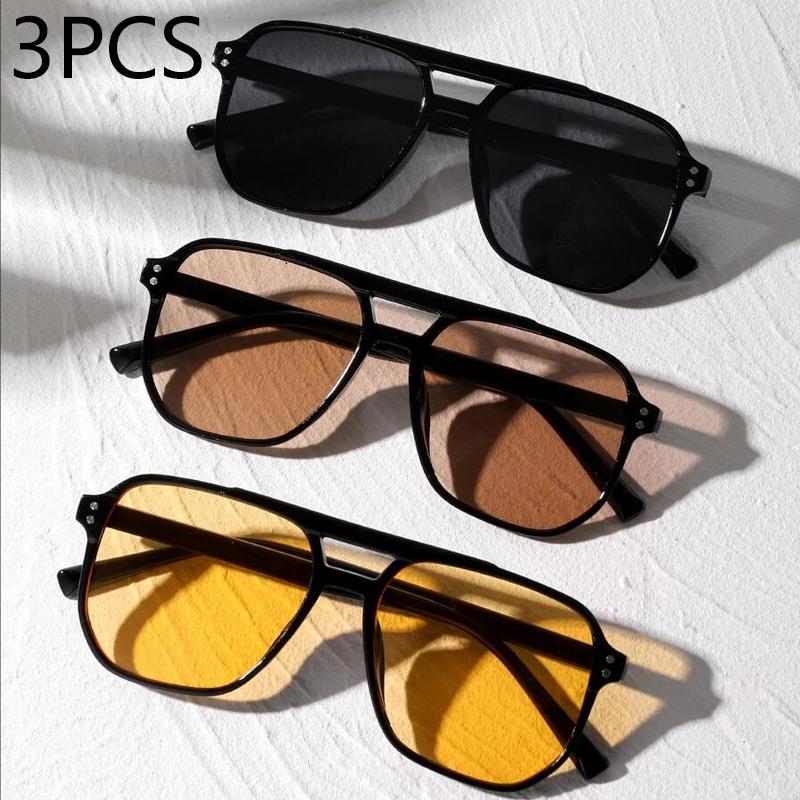 3PCS Women Square Rivets Fashion Sunglasses Set Beach Accessories For Women Glasses Shades