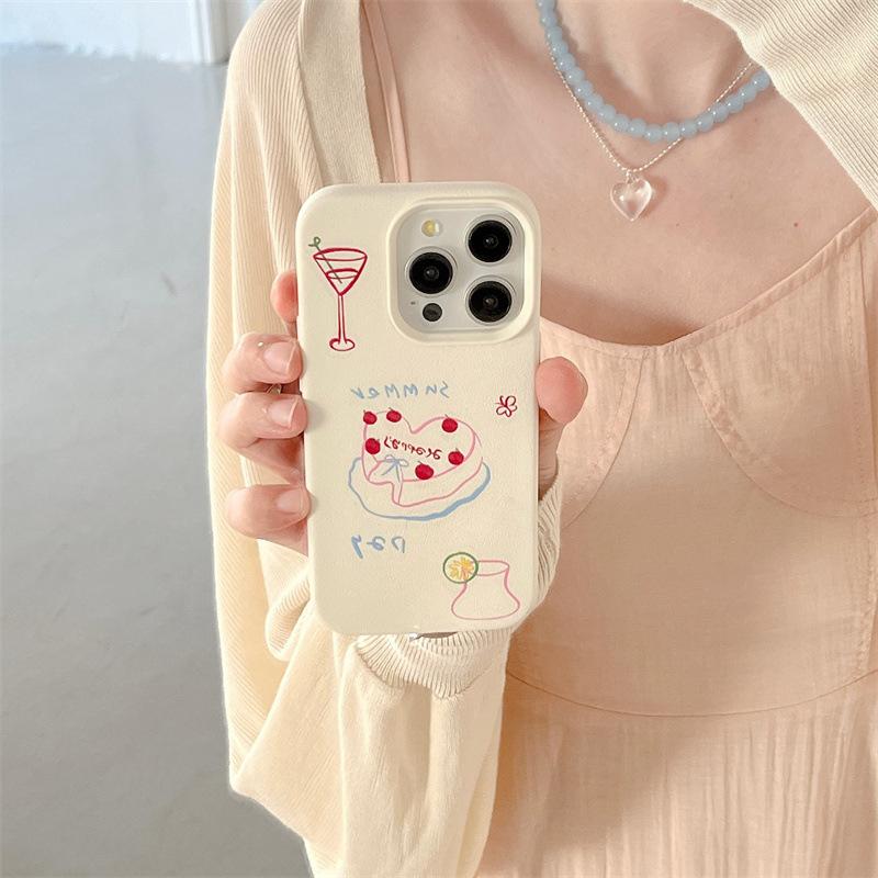 Korean Ins Simple Line Cake Suitable for IPhone16ProMax Apple 14/13/12 Mobile Phone Case 15 Women