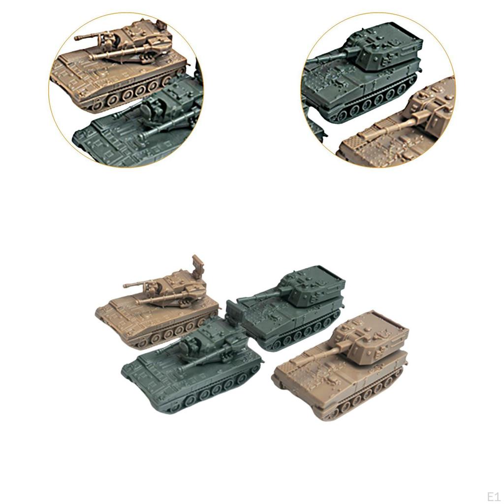 4 Pieces 1/144 Scale Armored Tank Toy 4D Model DIY Assemble Tracked Crawler Chariot for Party