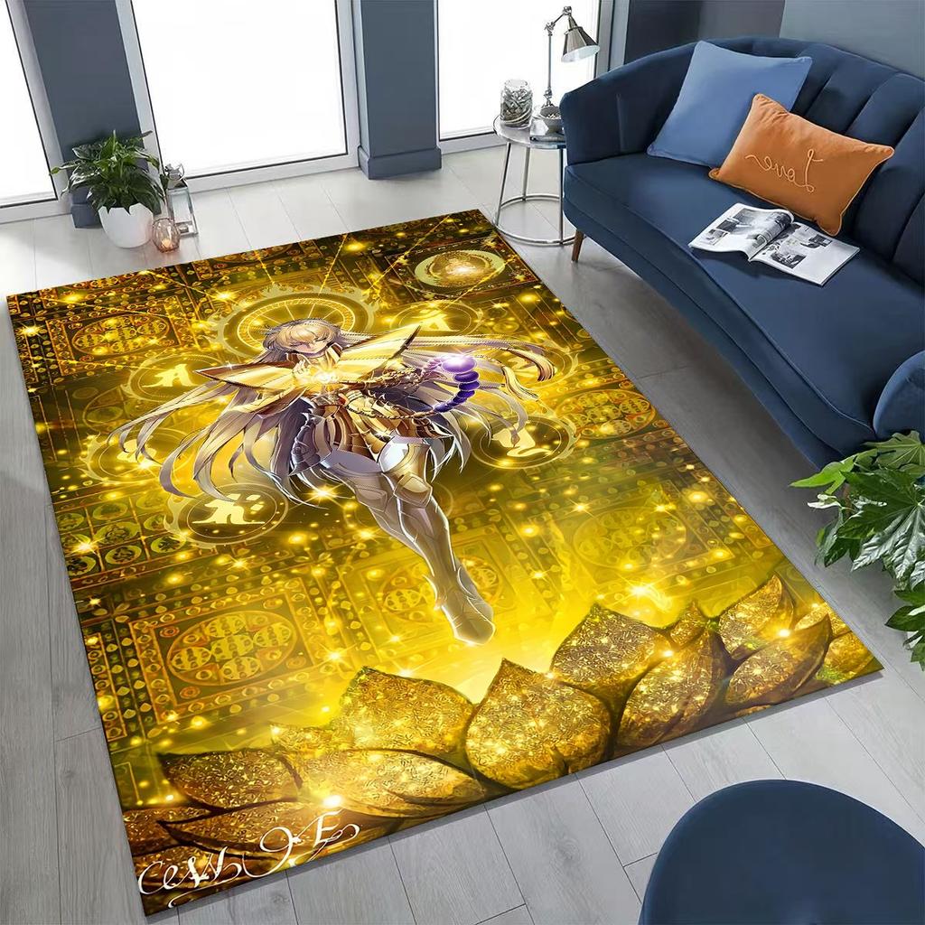 Retro Anime Saint Seiya Gold Saint Cartoon Rug for Bedroom Living Room Sofa Home Doormat Decor,Kids Play Non-slip Floor Mat Gift