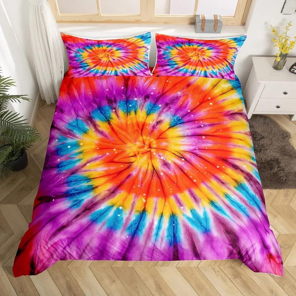 Tie Dye Duvet Cover Set Splashed Spiral Ink Bedding Set Trippy Watercolor Comforter Cover For Kid Boy Girl Polyester Quilt Cover