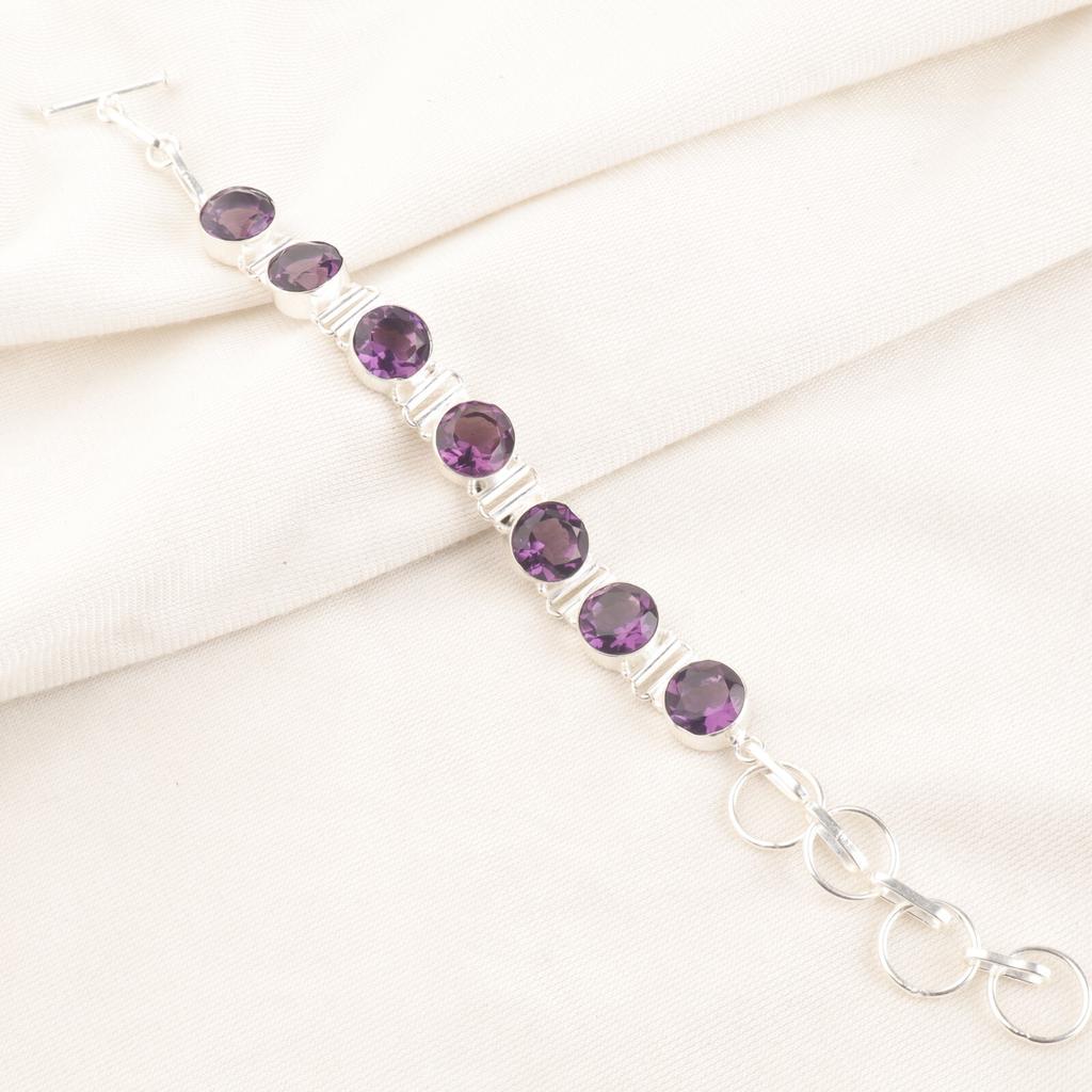 Rare Amethyst Gemstone Handmade 925 Sterling Silver Jewelry Bracelet 9" For Her RB-7-3