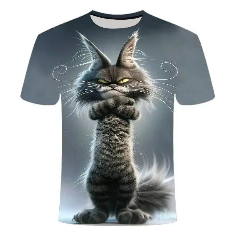 Zabawny wzór kota T-shirt dla mężczyzn Osobowość zwierzę 3D drukowane koszulki Letnie luźne krótkie rękawy luźne koszulki z okrągłym dekoltem