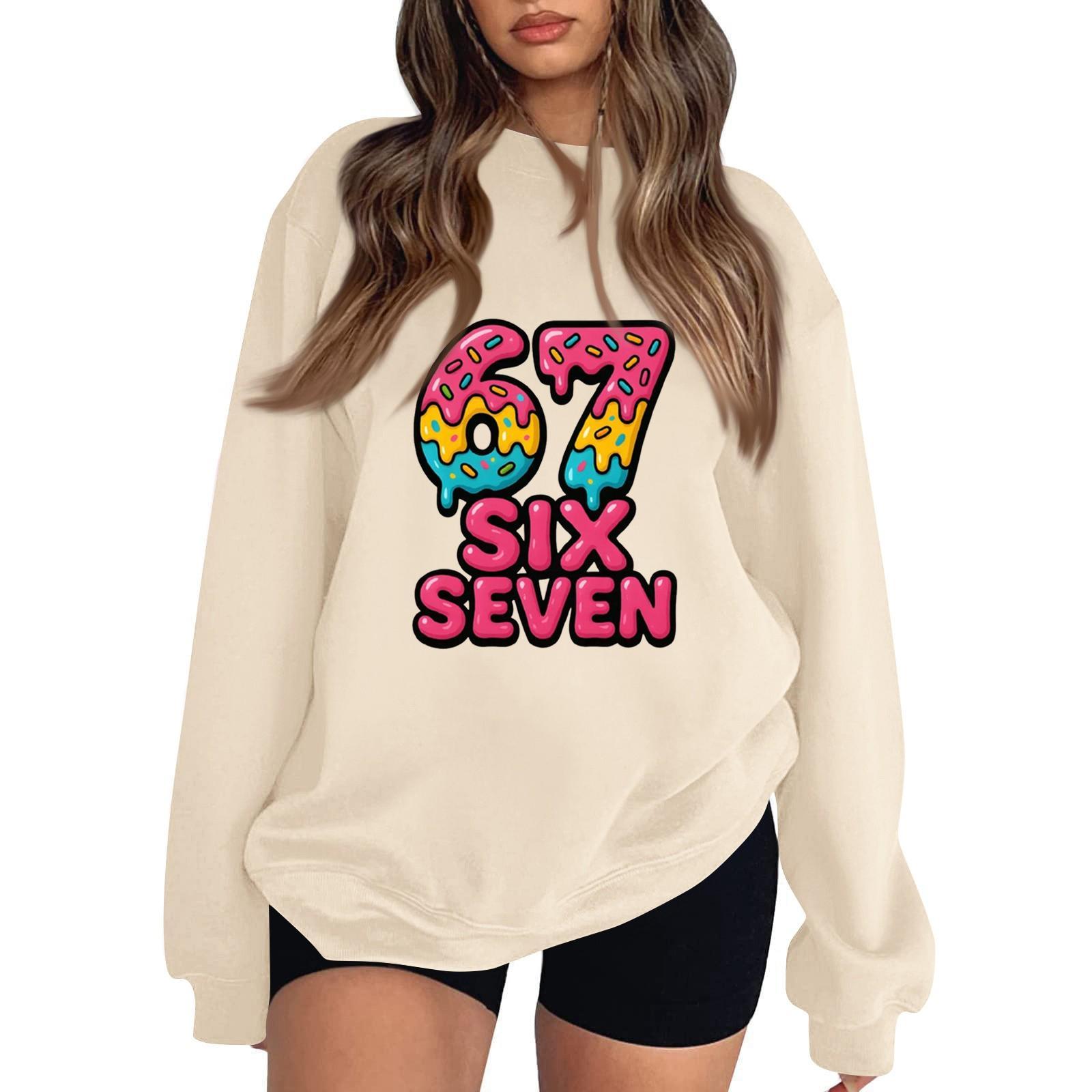 

Women s Fashionable Casual Long-Sleeved Round-Neck Printed Pullover Sweatshirt S