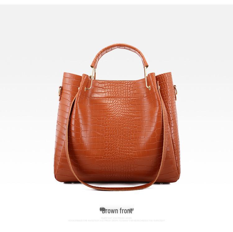 Women's 2023 European & American Crocodile Pattern Four-Piece Mother-Child Bag Set - Shoulder, Handheld, Crossbody & Bucket Styles