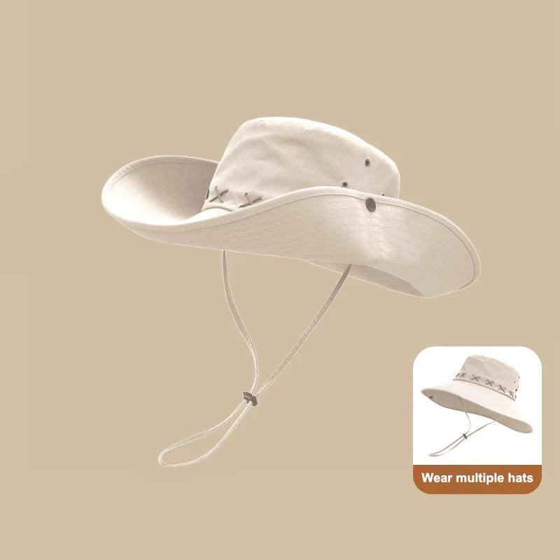 Breathable Western Cowboy Hat Solid Color Adjustable Wide Brim Sun Hat Outdoor Mountaineering Fisherman Sunshade Cap Travel 1PC