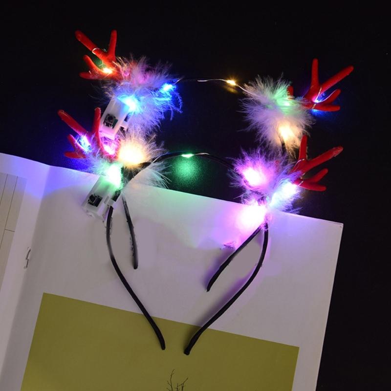 Glowing Christmas Reindeer Hair Hoop Headbands Hair Bands Party Decoration for Girls and Womens Photo Props