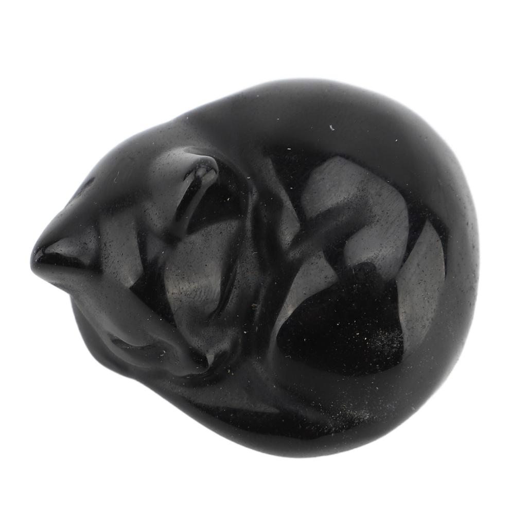Cat Crystal Statue Compact Multifunctional Cute Crystal Sleeping Cat Decoration for Home Obsidian (Black Stone)