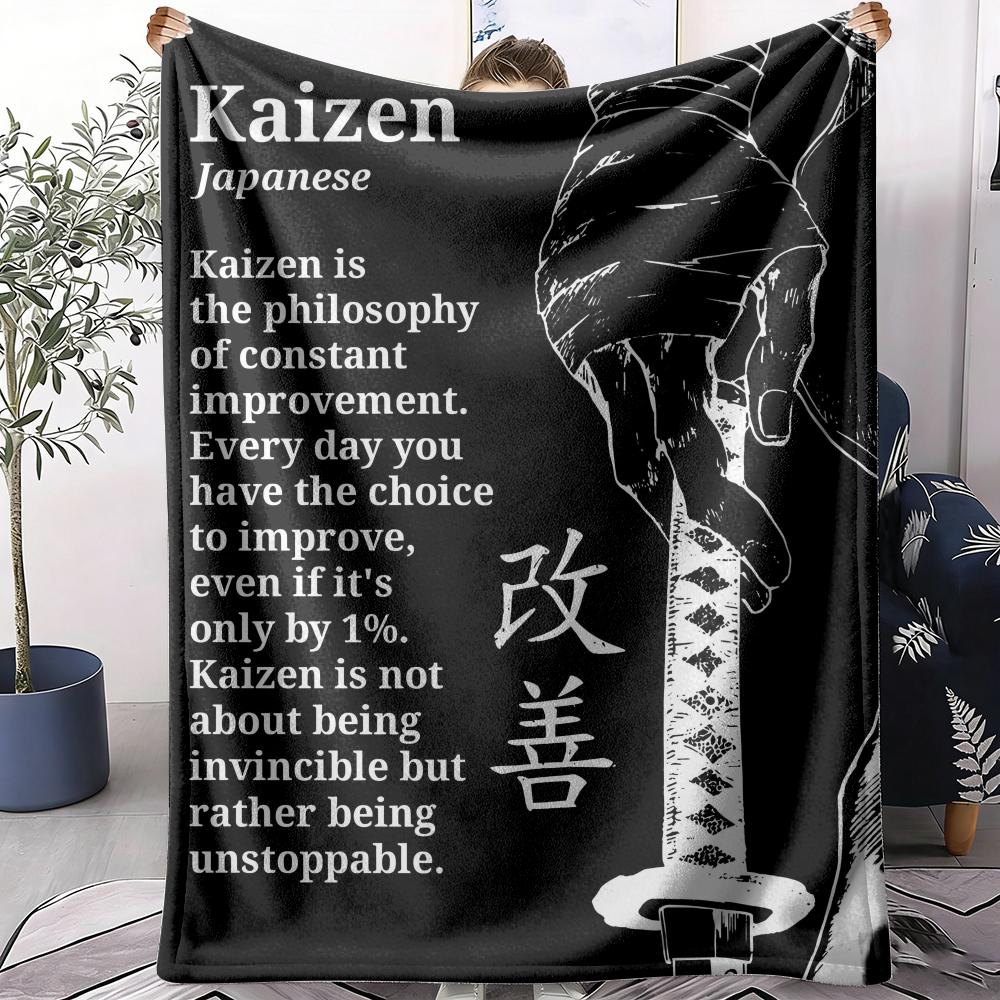 Kaizen Japanese Quote Throw Soft Flannel AC Blanket Lightweight Summer Nap Throw Cozy Blanket for Sofa Bed Travel Home 75x90cm