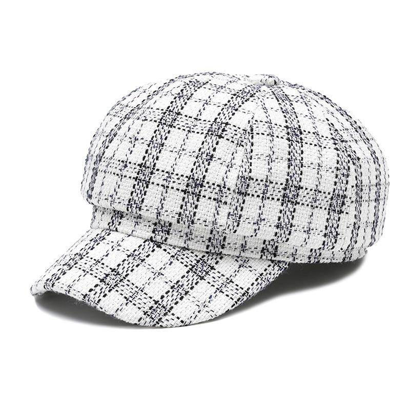 

Осенне-зимняя женская восьмиугольная кепка, винтажный клетчатый берет, теплая шерстяная кепка для улицы, кепка художника белый
