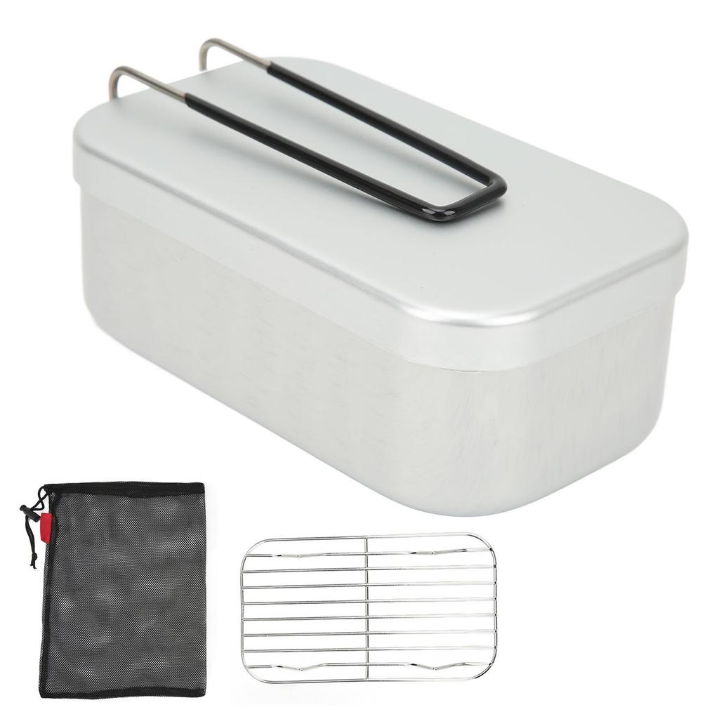 Lunch Box Steaming Rack Set Foldable Handle Aluminum Alloy Camping Bento Box for Picnic Camping