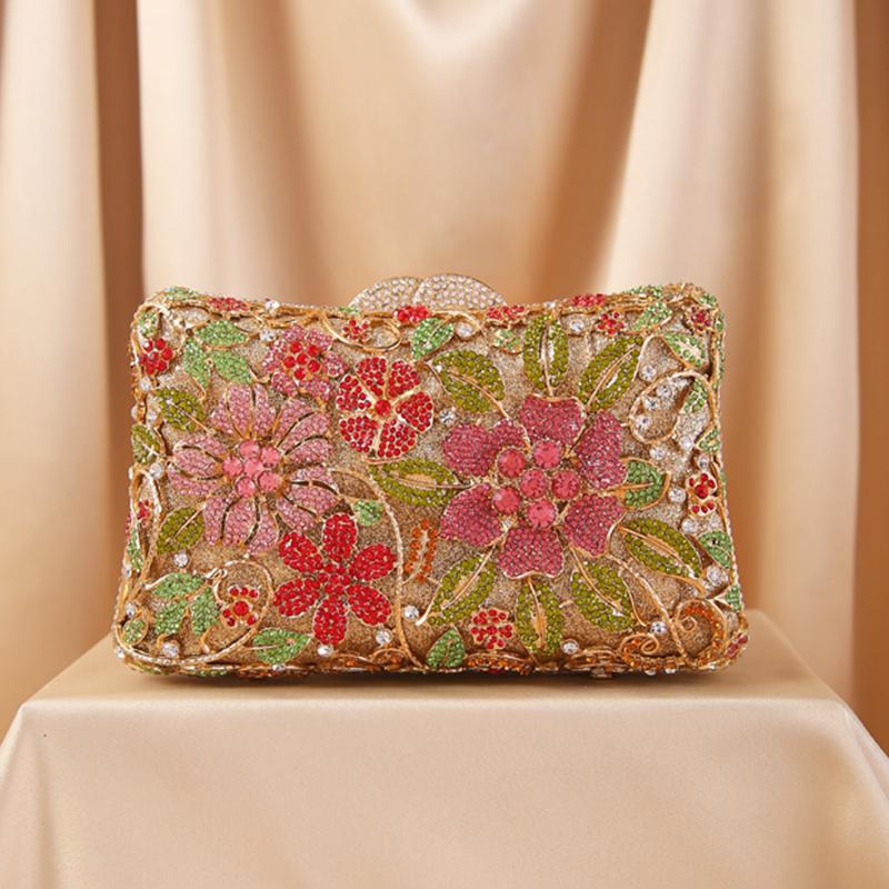 Sparkling Flowers Evening Clutch Purses Women’s Crystal Bridesmaid Clutches Ladies Dinner Diamond Wedding Bag Girls Female Pink