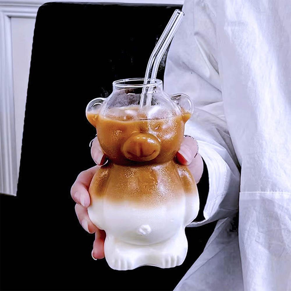 Glass Bear Cup Coffee Water Glass Juice Cup Milk Tea Cup Cute Cartoon Glass Beverage Cup 1PCS