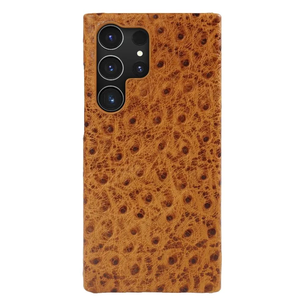 Echtes Straußenleder Case für Samsung Galaxy S23 FE S24 Ultra S22Plus S21FE S20 S23 Rindsleder Rückabdeckung Hülle Schale