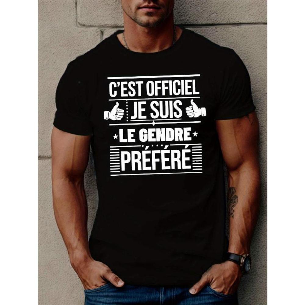 

European Sizes Men s French Favorite Son-in-Law T-Shirt - French Text _Fiancé De Ma Fille_ Print, Short Sleeve Round Neck Summer Top S