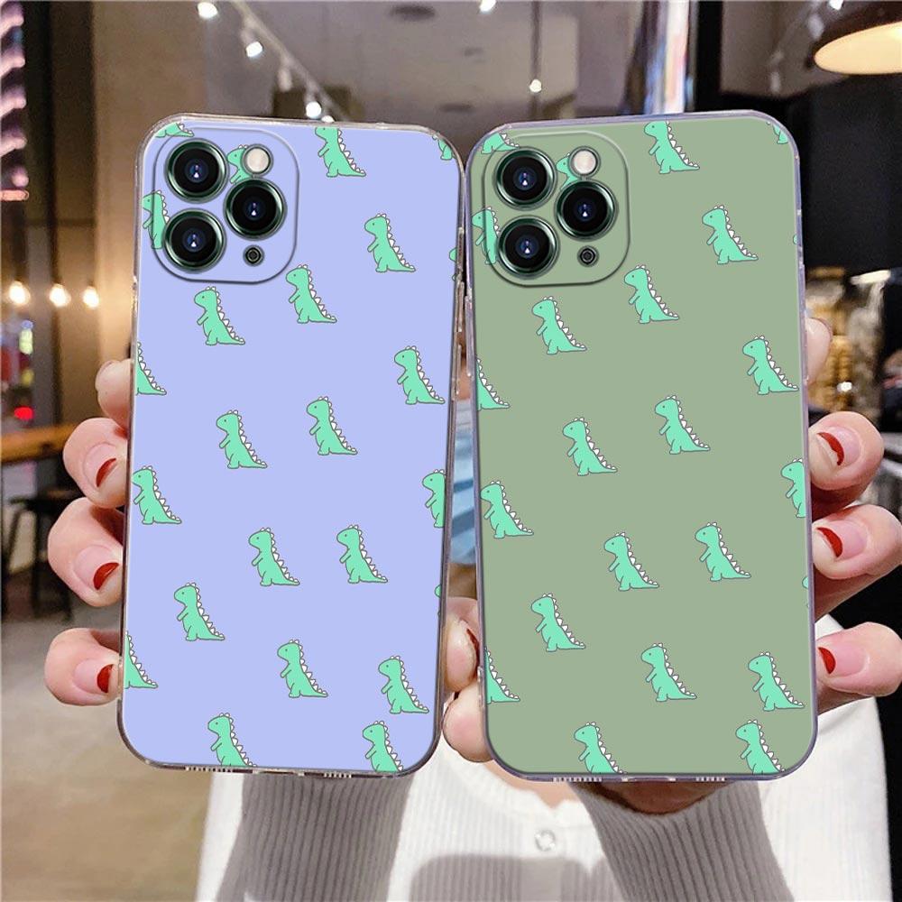 Transparent Phone Case For Apple iPhone 12 11 13 Pro Max Mini XS X XR 7 8 Plus SE 2020 Cases Cover Cute Cartoon Dinosaur Animal