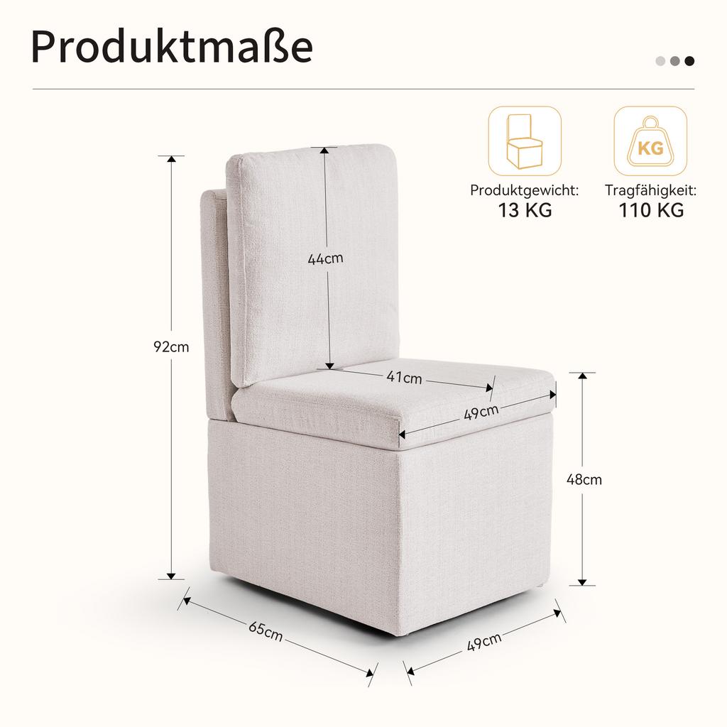 068-Multifunctional Dining Chair with Storage & Casters, Kitchen Chair without Armrests, 360 degrees Swivel, Chenille Cover Beige