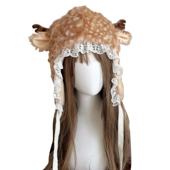 Winter Hat with Cartoon Deer Ears Plush Lining Ear Protection Hat Thickened Warm Adjustable Fit Leg Warmers Winter Wear