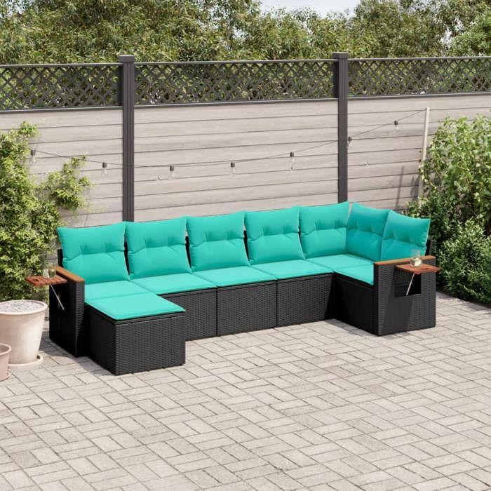 VidaXL Garden Lounge Set with Cushions 7 Pcs, Patio Sofas, Furniture Set, Outdoor Terrace Furniture, Black 3227030