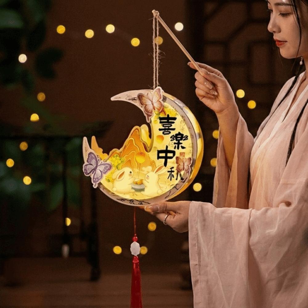 Cartoon Mid-Autumn Festival Lantern Glowing Lantern DIY Material Package Rabbit Lanterns Chidlren