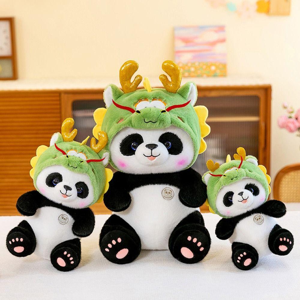 Fluffy Simulation Panda Plush Toys Soft Cosplay Panda Dragon Stuffed Toy Home Decor