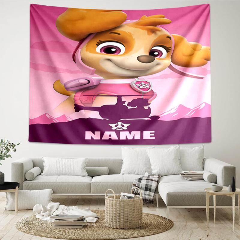 Custom Name PAW Patrol Print Tapestry, Backdrop, Easy Setup, Ideal for Bedroom, Office & Living Room, with Aesthetic Wall Hanging Decor.