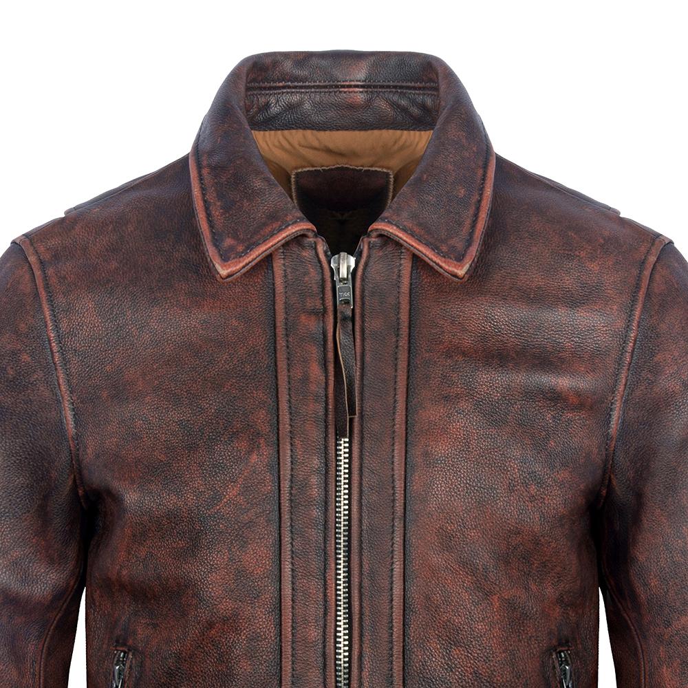 Men's Leather Jacket Vintage Red Brown Real Cow Leather CoatTurn Down Collar Spring Autumn
