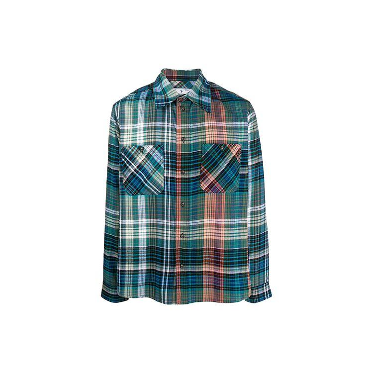 Off-White Stencil Flannel Check Shirt Blue Men Tops OMGA133E20FAB0014510