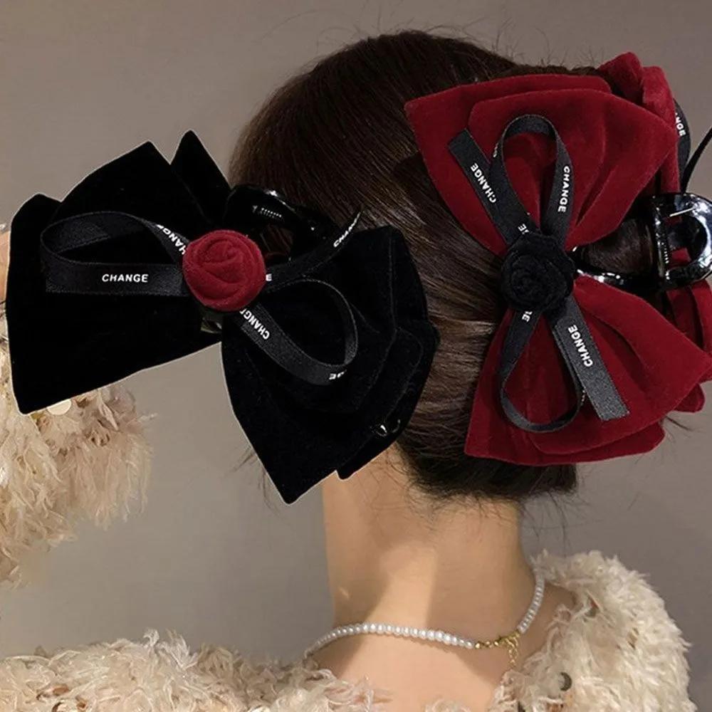 Luxury velvet rose bud large size ribbon hair clip hair clip pretty clip large clip Red