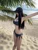 Women's Black Polka Dot Push-Up Bikini Set - Sexy Three-Piece Swimwear for Vacation or Hot Springs