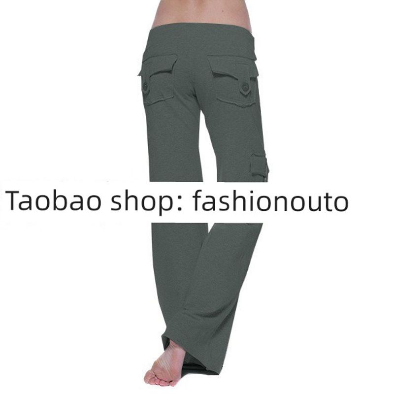

2025 Elastic Waist Button Pocket Yoga Pants Dark gray M