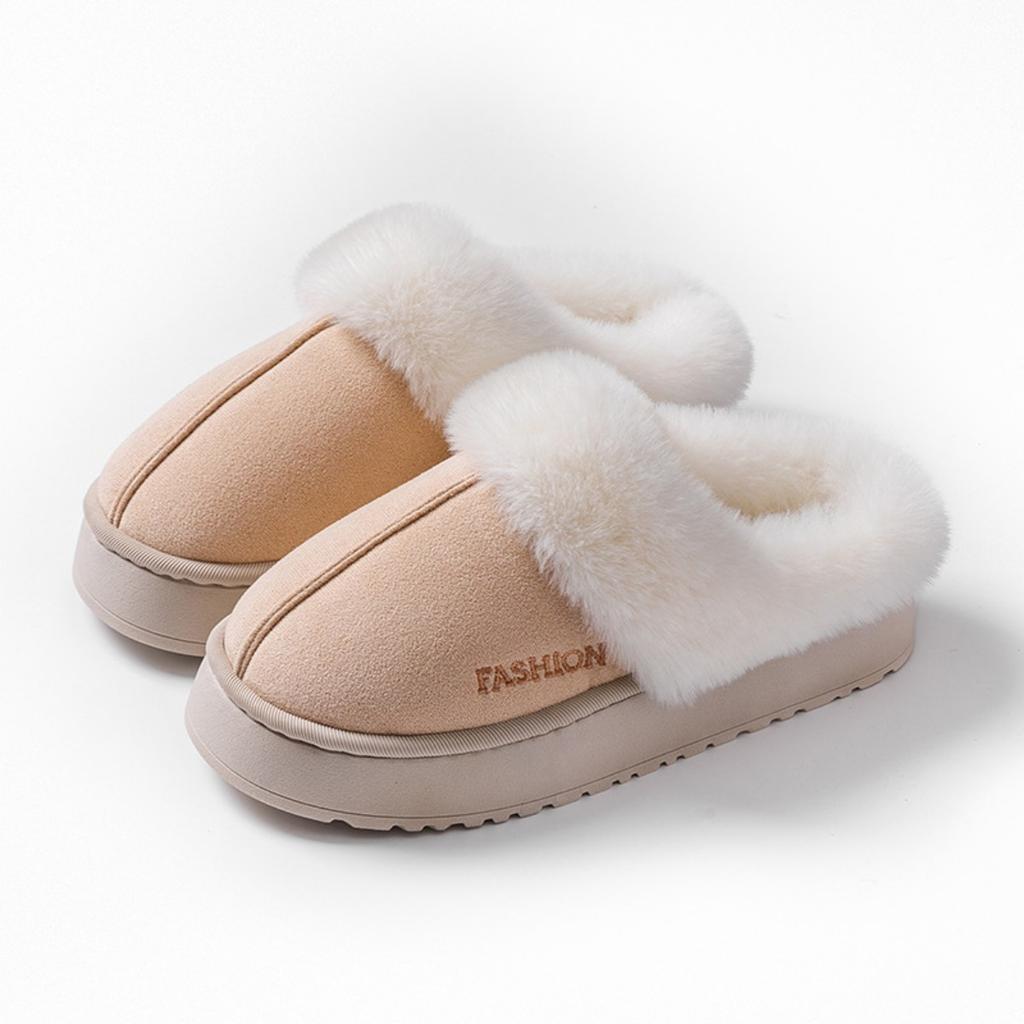 Thick and Warm Cotton Slippers with Added Velvet, Suitable for Women To Wear Outside In Winter. Soft Soled Plush Slippers for Home and Indoor Use