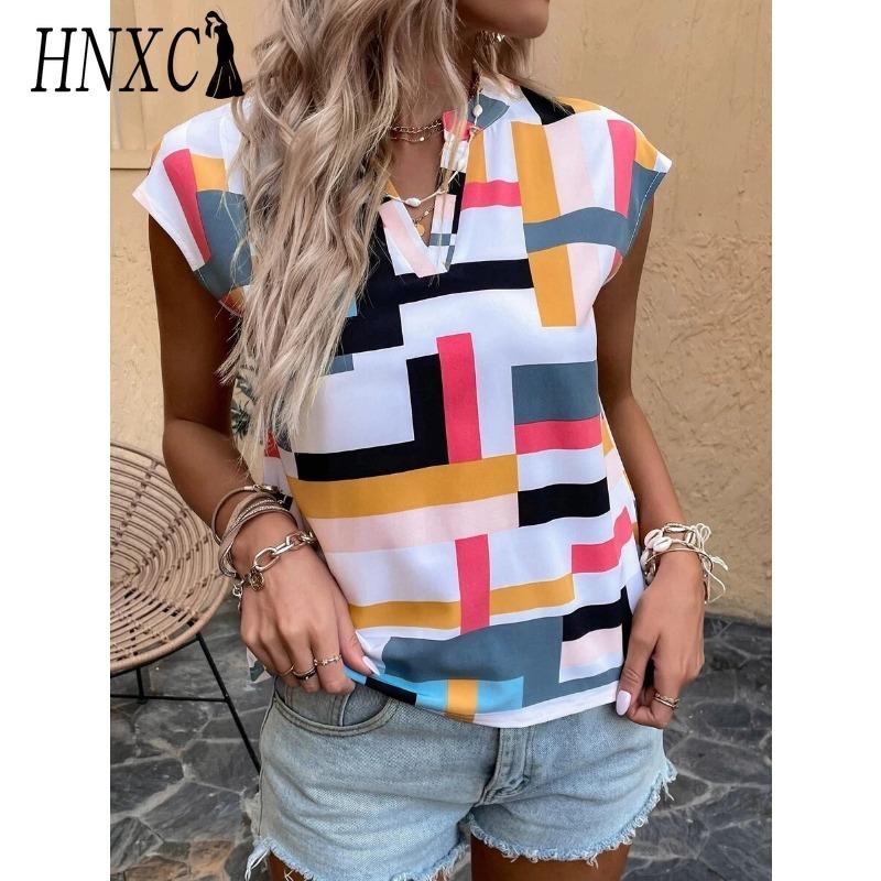 

HNXC Женские модные повседневные блузки и рубашки с коротким рукавом и V-образным вырезом XXL