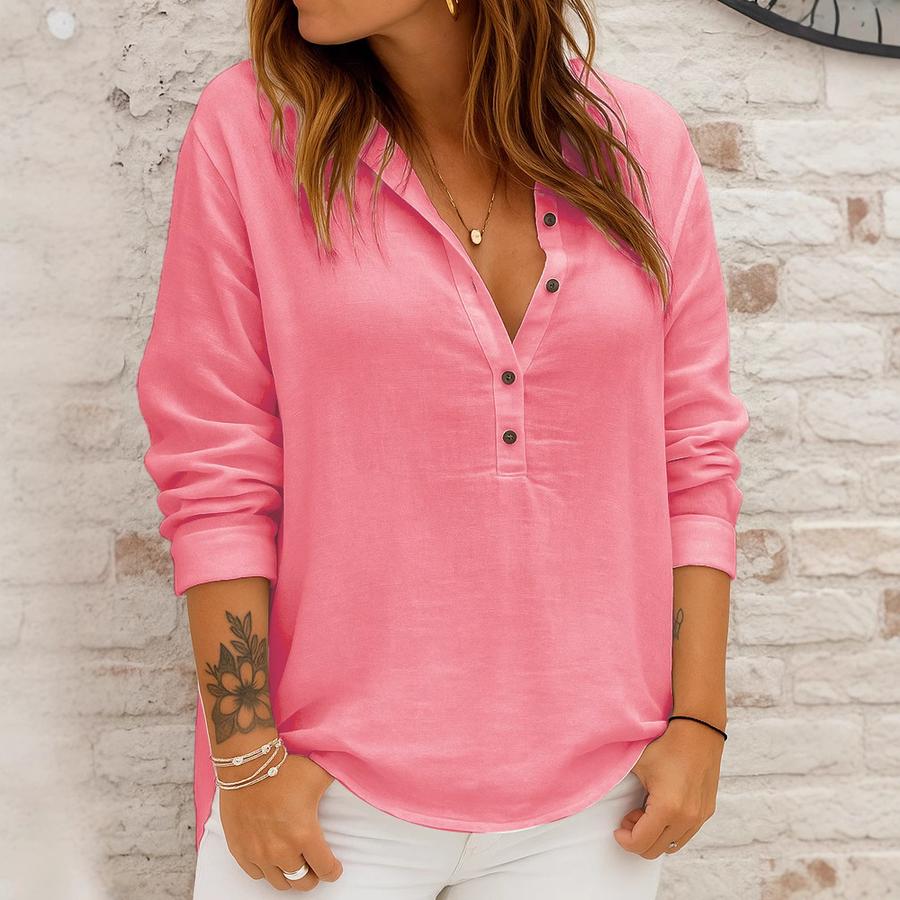 Spring New Women's Casual Loose Fashion Long Sleeve Cotton Linen Solid Color Retro Stand Collar Set Shirt