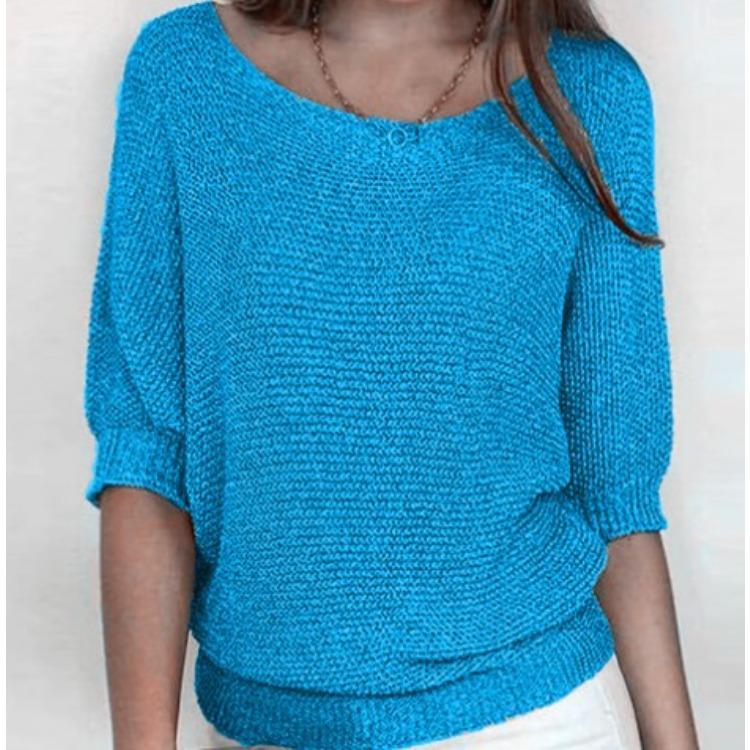 

Spring Solid Colour Round Neck Knit Sweater Women Commute Elegant Seven-minute Sleeve Top Air Conditioning Sweater Comfortable Long Sleeves Sweater L
