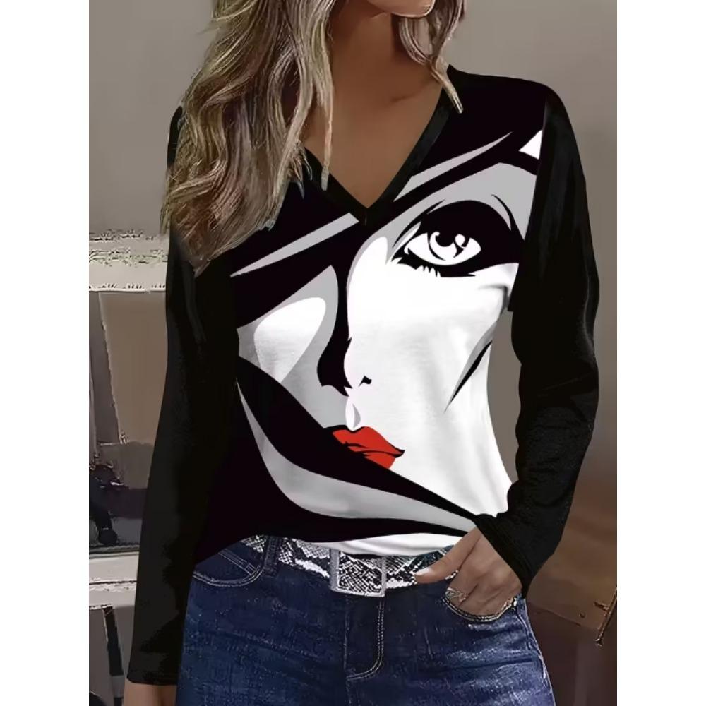 Women's T-Shirts Floral Graphic Stylish Long Sleeve T-shirts Crew Neck Regular Tops Summer Casual Clothes Woman