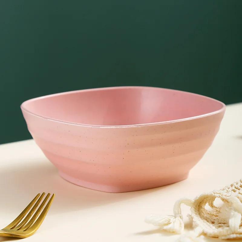 Square Wheat Straw Soup Ramen Bowls Anti-Fall Large Salad Fruit Rice Bowls Food Container Kitchen Tableware Microwave Safe