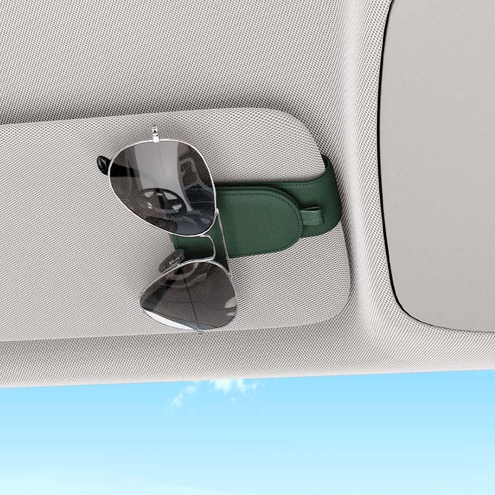 Sotfamily Sunglass Holder For Car Visor, Suede Cloth Magnetic Sunglass Organizer For Car Accessories, 2 Packs, Grass Green