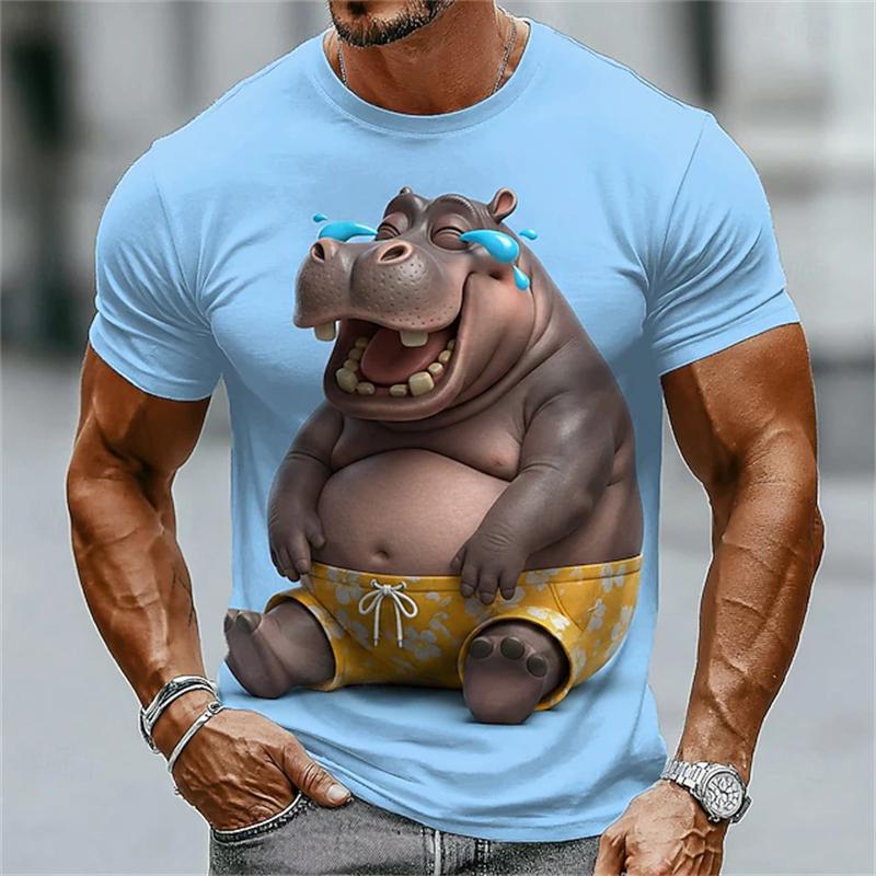 Men's Abstract and Whimsical Animal Print T-Shirt Summer Casual Round-Neck Short-Sleeve Outdoor Streetwear-Style Men's Top