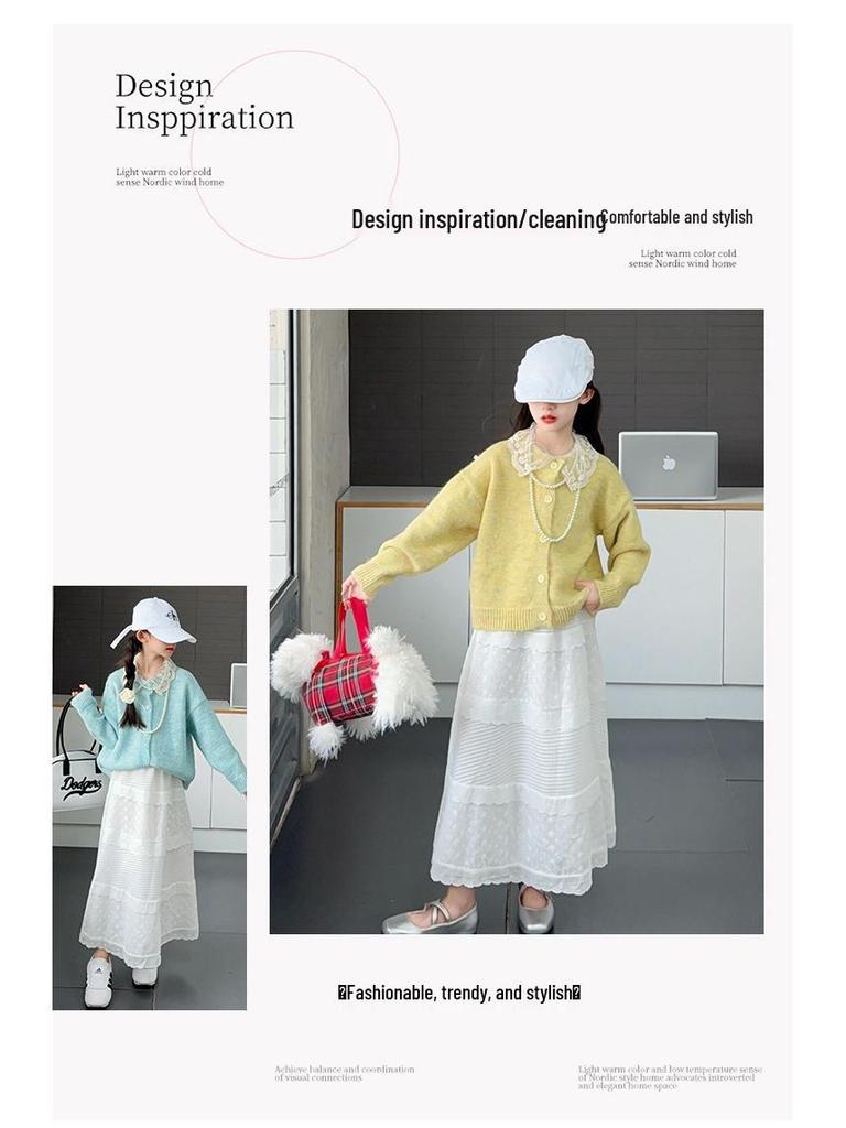 Herbst 2025 Mädchen Modischer Pullovermantel im koreanischen Stil - Stilvolles Outfit für große Kinder