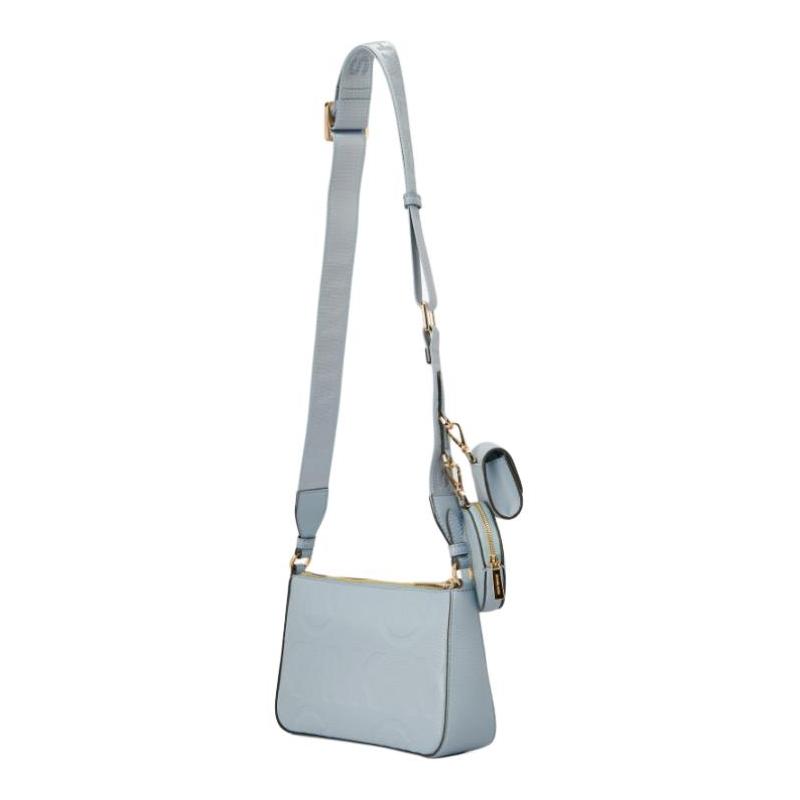 Michael Kors Jet Set Gold Logo Logo Reißverschluss Kornstruktur Rindsleder Drei-in-Eins Schultertasche Umhängetasche Klein Damen Hellblau