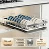 Pull-Out Drawer Dish Storage Rack - Punch-Free Kitchen Shelf and Draining Rack