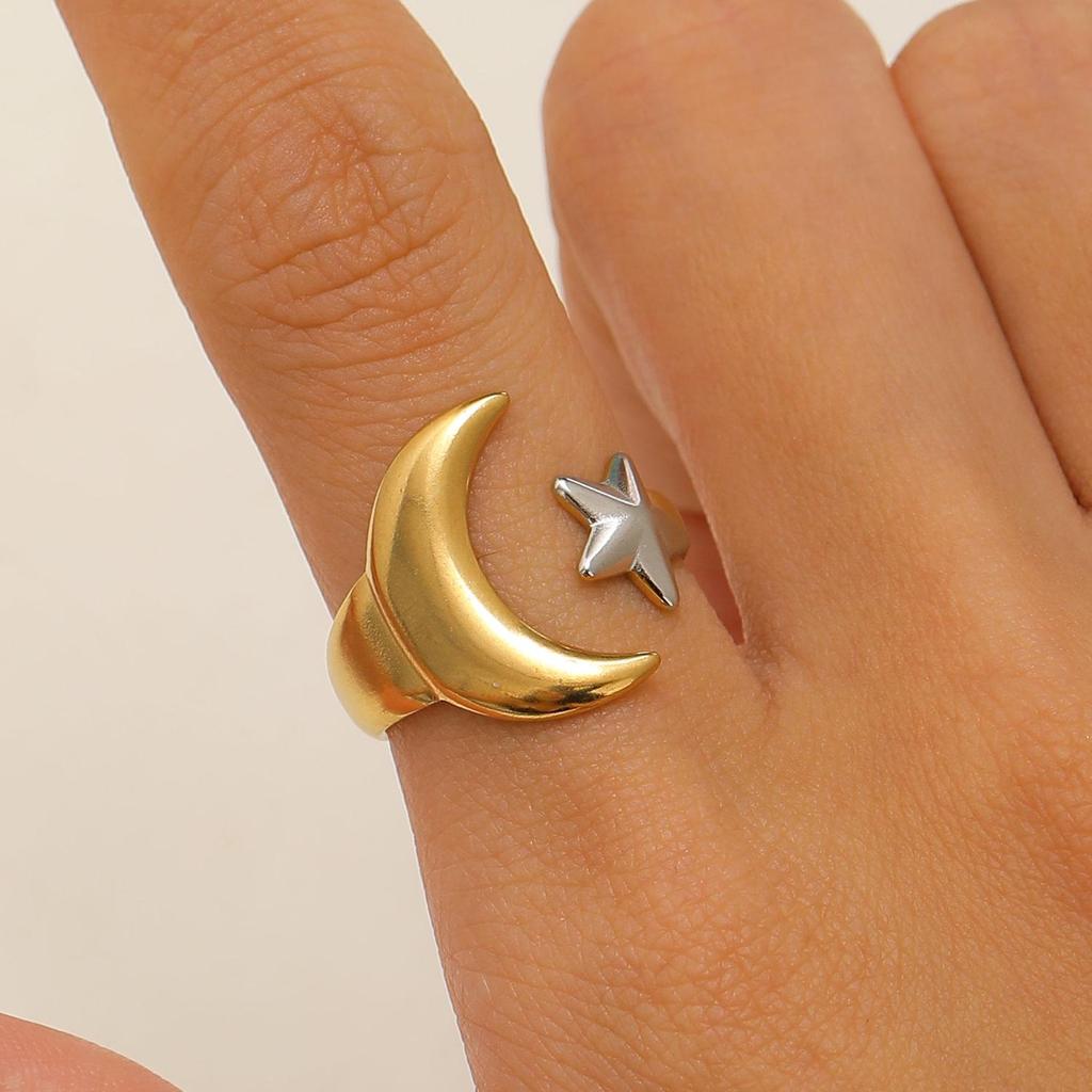 Stainless Steel Starfish & Seashell Open Ring - Ocean Holiday Style Jewelry for Women